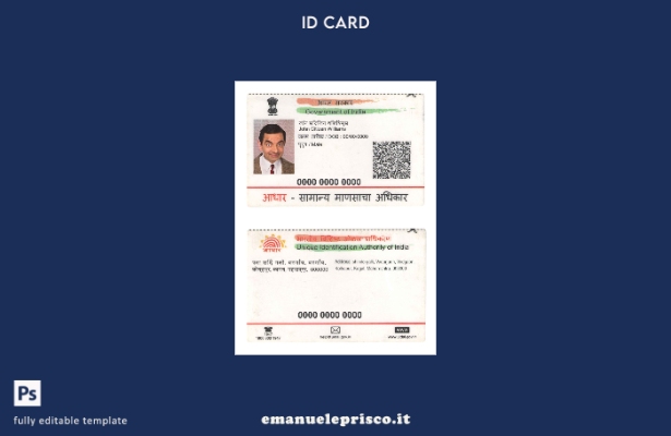 modello di documento d'identità indiano in stile verificato